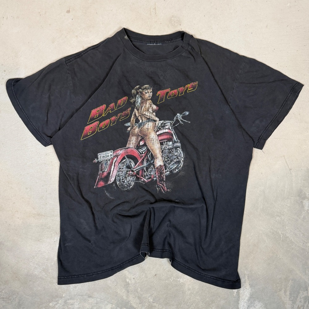 Vintage 90s Thunder Sportswear Bad Boys Bad Toys Biker T-Shirt Black Harley L